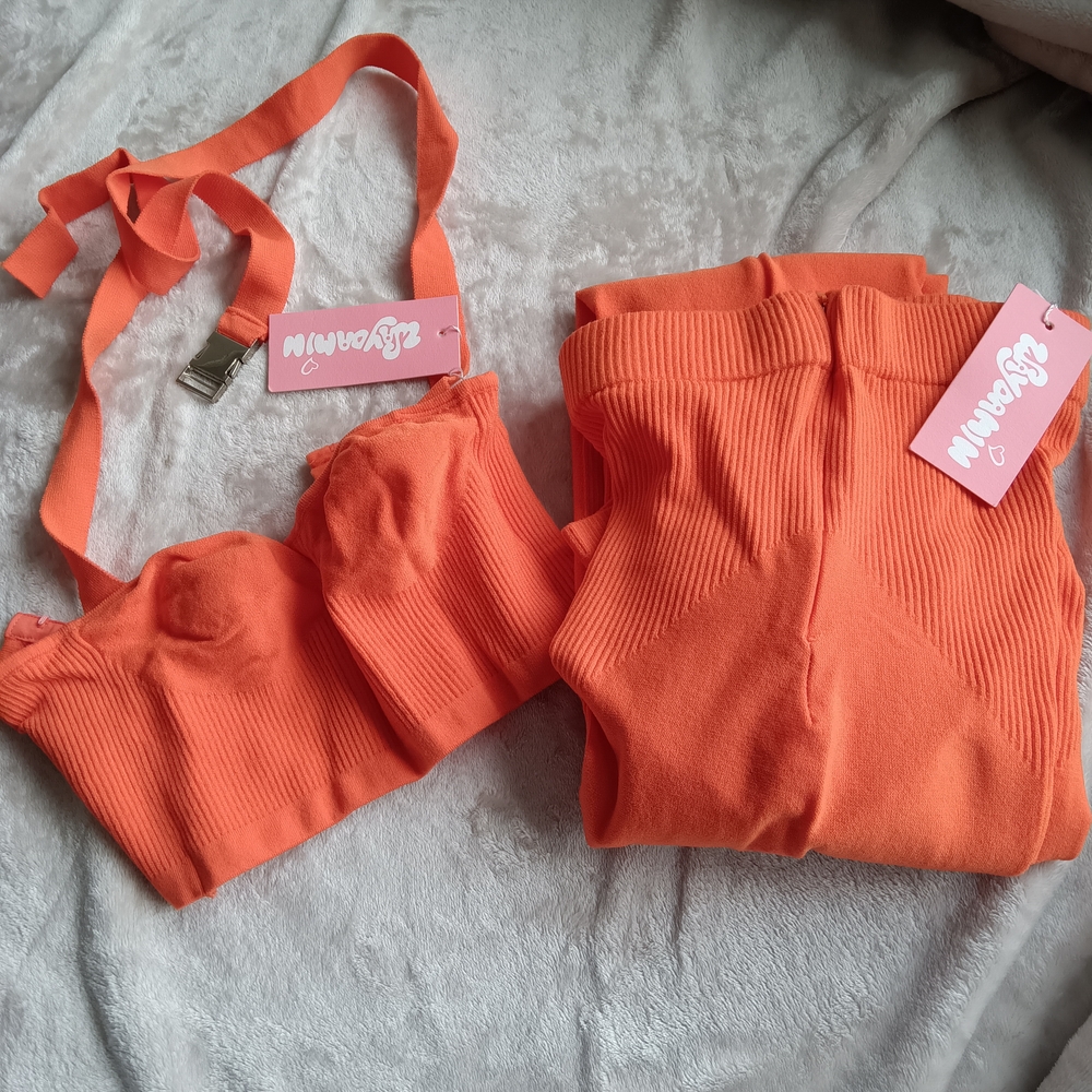 Orange Ribbed Two-Piece Set